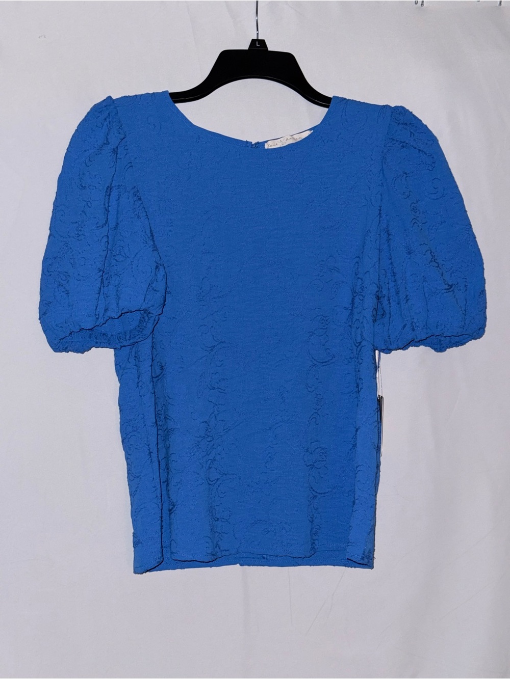 NWT Fair Haven Bold Royal Blue Puff-Sleeve Textured Top Size Small